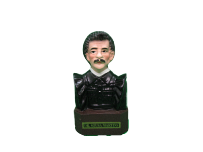 Busto decorativo de homem com bigode em cerâmica ou resina preta com placa DR. SOUSA MARTINS
