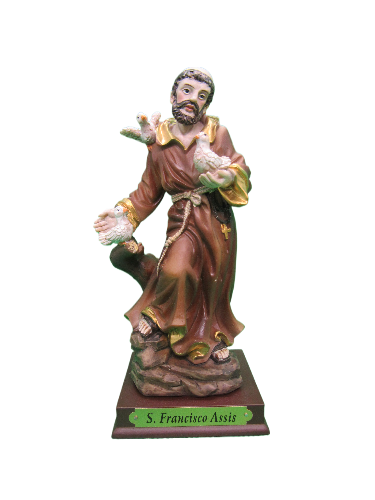 Figura decorativa de S. Francisco de Assis em cerâmica pintada à mão