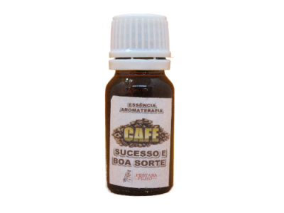Frasco pequeno de essência aromaterapia com rótulo de café