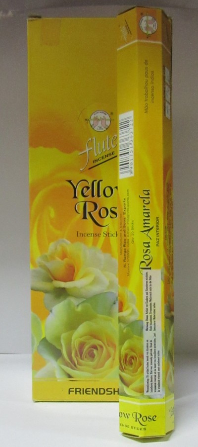 Embalagem de incenso Yellow Rose com rosas amarelas e texto em português e inglês