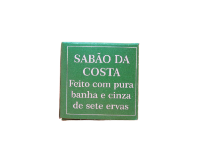 Embalagem verde com texto branco de sabão da Costa