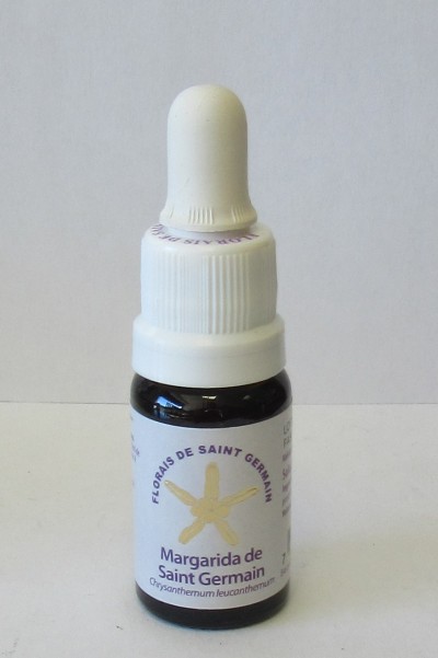 Frasco pequeno com conta-gotas e etiqueta floral branca e amarela