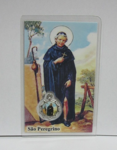 Cartão religioso de São Peregrino com medalha