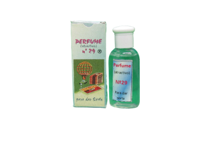 Frasco e embalagem de perfume Nº 29 para atrair sorte