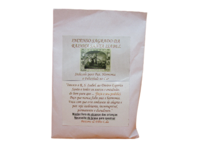 Embalagem de incenso sagrado com texto e imagem impressa