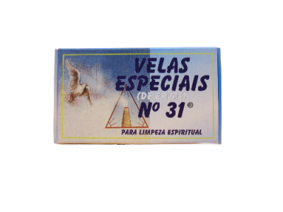 Embalagem azul de velas especiais nº 31 para limpeza espiritual com desenho de gaivota e vela
