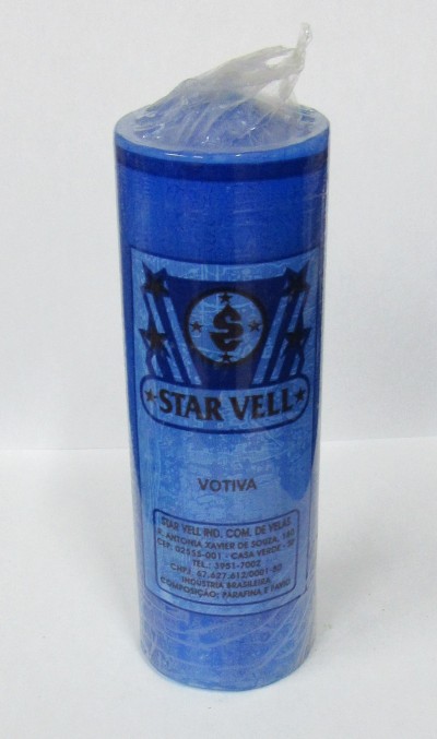 Vela azul Star Vell votiva embalada em plástico