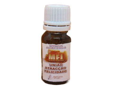 Frasco pequeno de essência aromaterapia com rótulo de mel