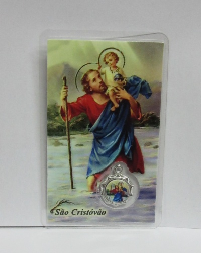 Cartão com imagem de São Cristóvão e medalhão transparente