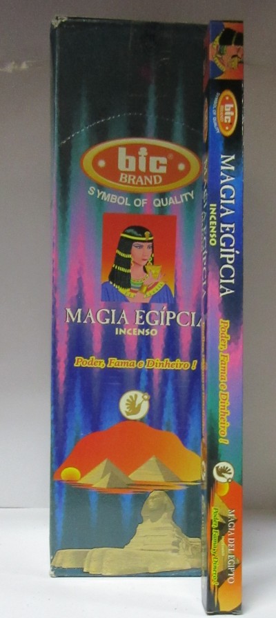 Embalagem de incenso Magia Egípcia com design egípcio e cores vibrantes