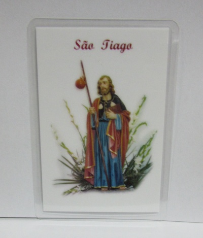 Estampa religiosa em plástico com São Tiago e texto São Tiago