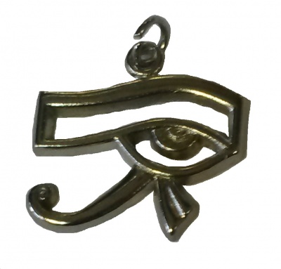 Pendente metálico em forma de olho estilizado com gancho