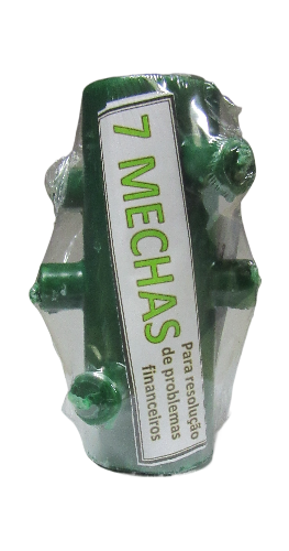 Produto metálico verde com etiqueta de papel