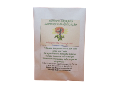 Pacote de incenso sagrado com texto e desenho colorido