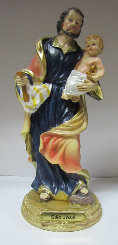 Estátua de São José com Menino Jesus em resina colorida