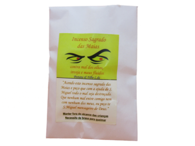 Pacote branco de incenso sagrado das Maias com etiqueta verde e branca