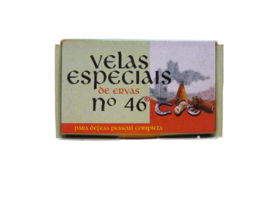 Caixa de velas especiais de ervas nº 46 com design verde e laranja