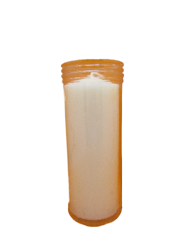 Vela branca em copo de vidro com borda laranja