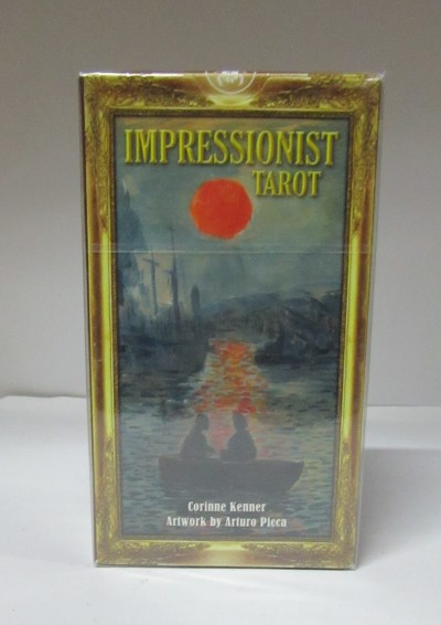 Baralho de tarot Impressionist Tarot com imagem de canoa e sol vermelho