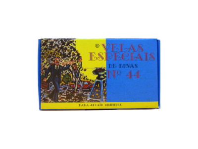 Caixa de velas especiais de ervas Nº 44, com ilustração e texto na embalagem