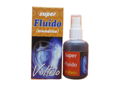 frasco com spray e caixa amarela do produto super Fluido Volteio