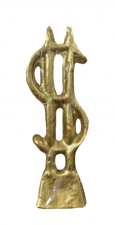Estatueta decorativa dourada símbolo dólar com base plana