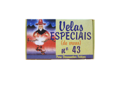 Caixa de velas especiais de ervas nº 43 com imagem colorida e texto explicativo