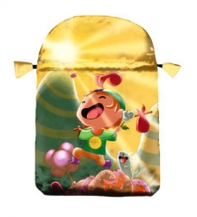 Saco de tecido com estampa animada colorida, cordão amarelo