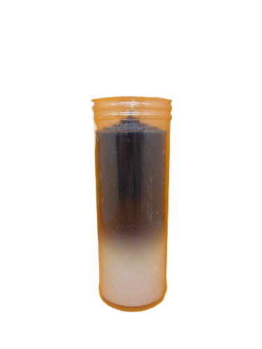 Frasco cilíndrico com líquido em camadas preta e branca