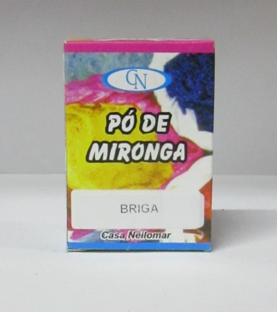 Embalagem colorida de pó de Mironga com textos visíveis em fundo branco