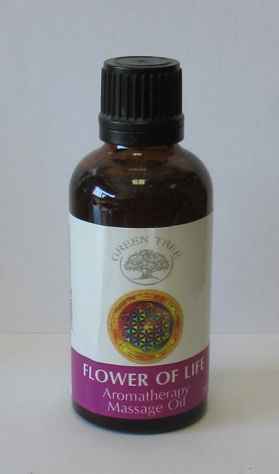 Frasco de óleo de massagem aromaterapêutico com rótulo branco e roxo