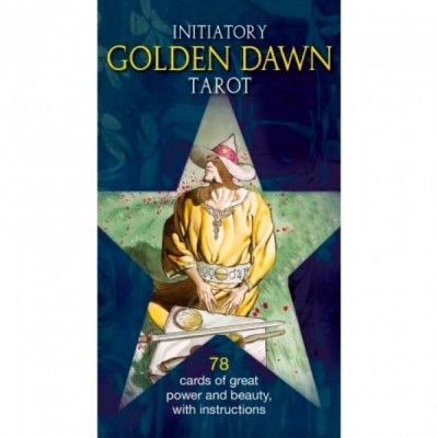Caixa do baralho de tarô Initiatory Golden Dawn Tarot com figura central e texto