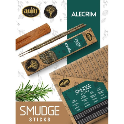 Incenso SMUDGE STICKS aroma alecrim com embalagem em cartão reciclado e suporte de madeira