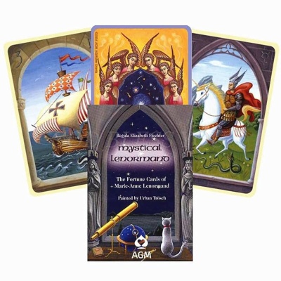 Baralho de cartas Mystical Lenormand com três cartas e caixa