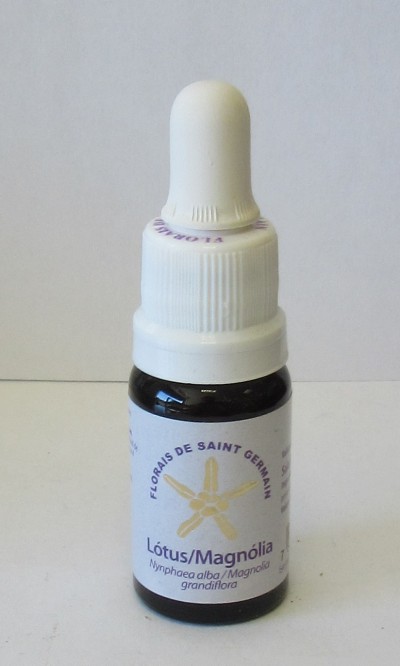 Frasco de essências florais Lotus/Magnólia com tampa conta-gotas branca em fundo branco