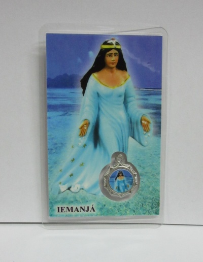 Cartão com imagem de Iemanjá e medalhão metalizado