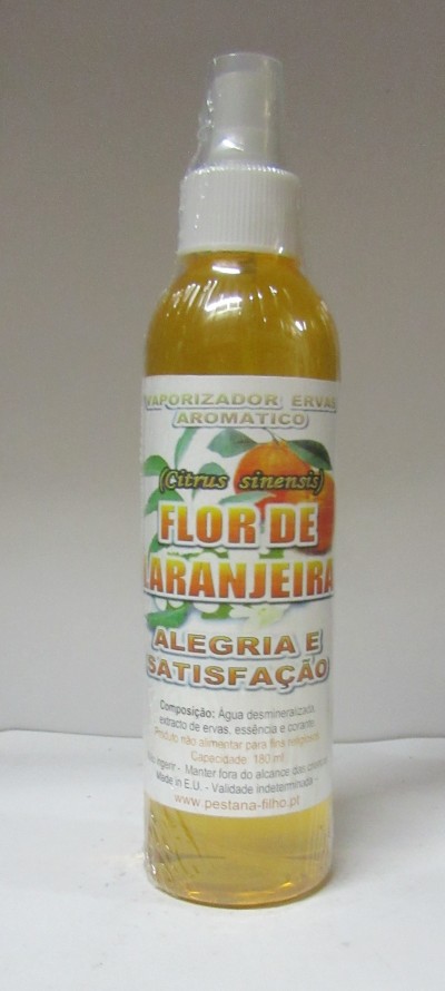 Frasco de vaporizador de ervas aromático Flor de Laranjeira com líquido amarelo e tampa branca