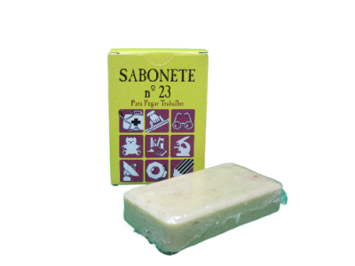 Sabonete nº 23 com embalagem amarela e barras bege