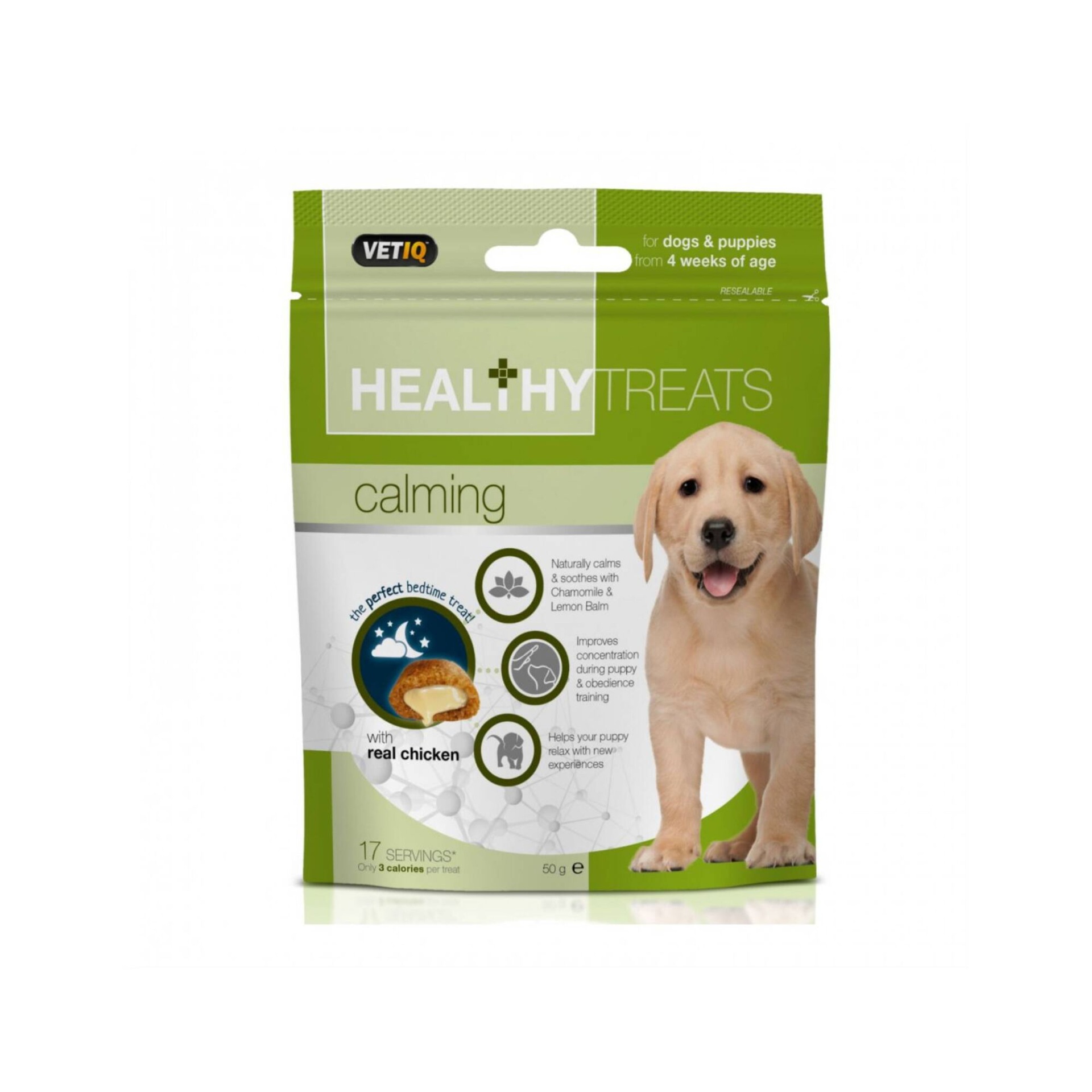 Snack para Cão Calming Embalagem de snacks para cães VETIQ HEALTHY TREATS calming com imagem de cão
