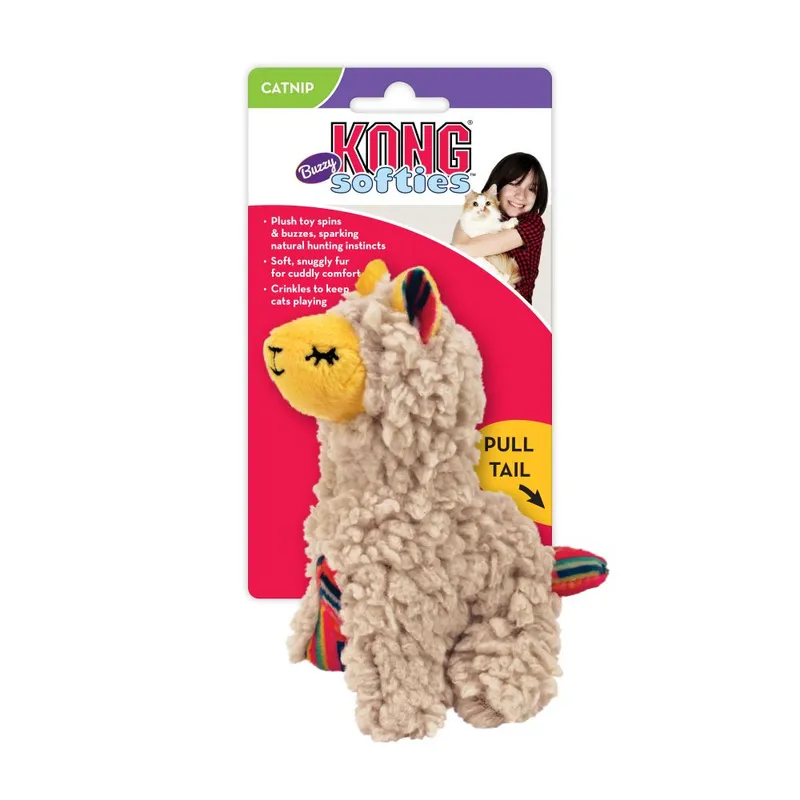 Brinquedo de pelúcia para gatos KONG Softies formato lhama com embalagem colorida