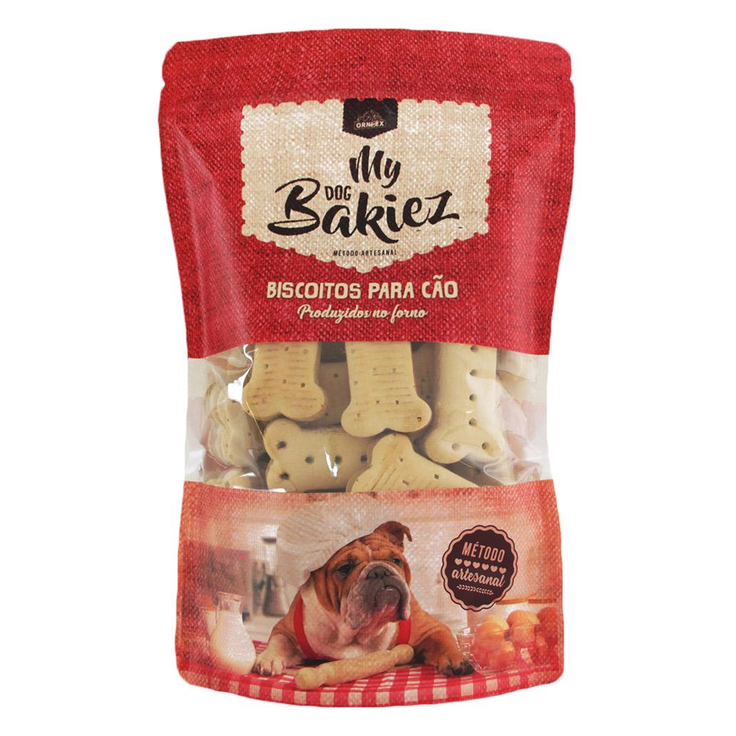 My Dog Bakiez - Happy happer mix Pacote de biscoitos para cão My Dog Bakiez vermelho com janela transparente e bulldog na embalagem