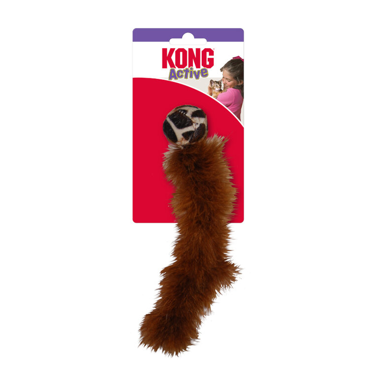 KONG Active Wild Tails Bola com Penas para Gatos Brinquedo para gato KONG Active com bola animal print e rabo castanho felpudo