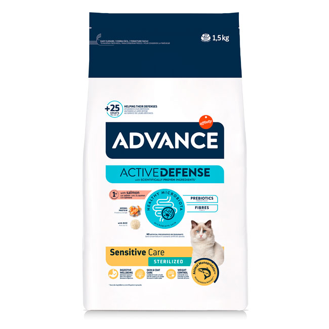 Advance Sterilized Sensitive Care ração para gato esterilizado – Salmão Saco de ração para gato Advance Active Defense Sensitive Care Sterilized 1,5 kg
