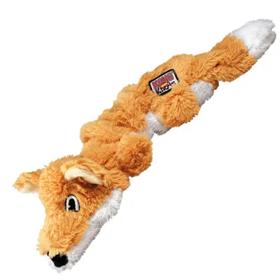 KONG Scrunch Knots raposa de peluche com som para cães Brinquedo de pelúcia para cão em forma de raposa laranja e branca