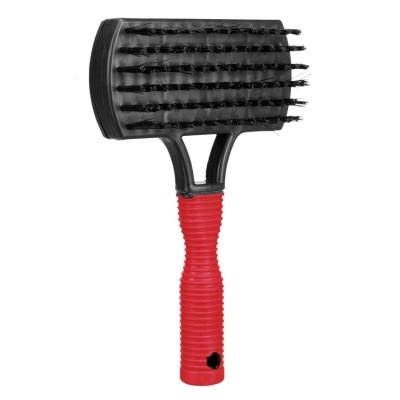 Escova para animais com cabo vermelho e cerdas pretas