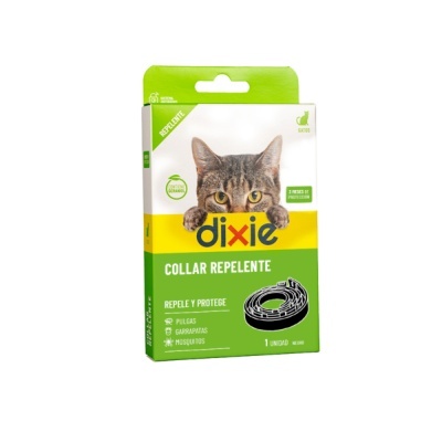 Embalagem de colar repelente para gatos da marca dixie