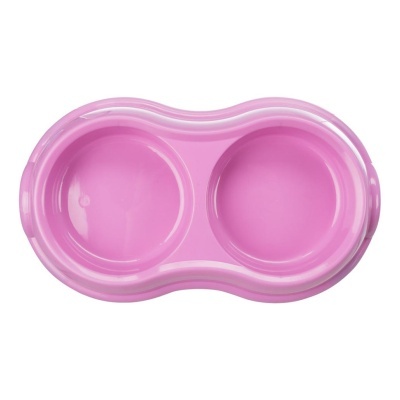 Comedouro duplo para animais em plástico cor rosa