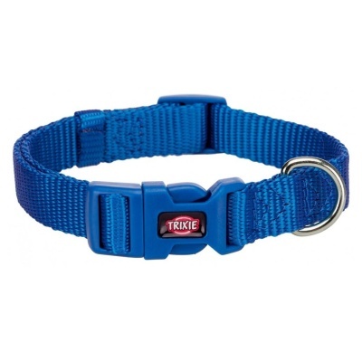 Coleira de nylon azul para cão com fivela e argola metálica