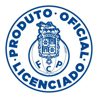 Selo azul redondo com escudo do Futebol Clube do Porto e texto PRODUTO OFICIAL LICENCIADO