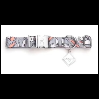 Coleira para cão com padrão de desenhos animados e pendente metálico